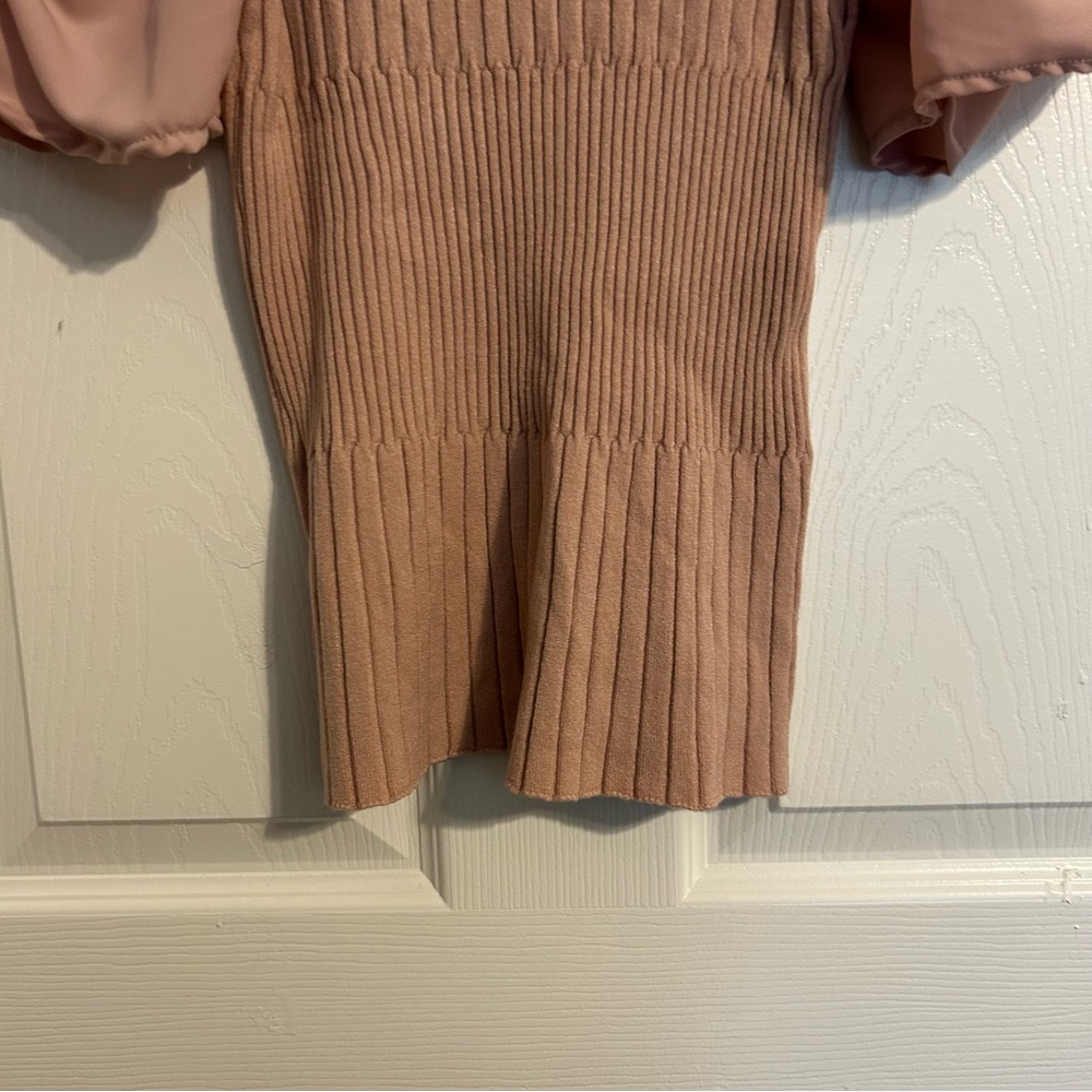 NWT Versona Ontwelfth Pink Ribbed Puff Cinched Sleeves Classy Blouse - Picture 9 of 10